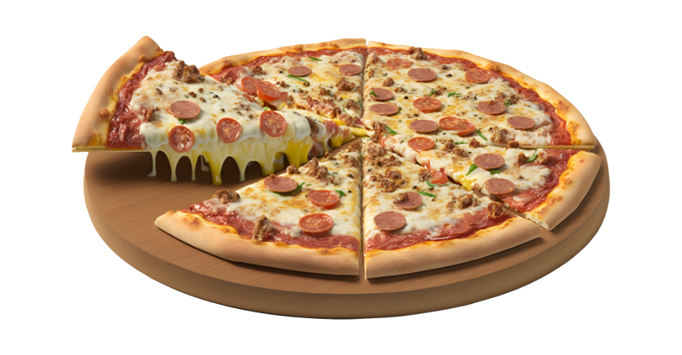 Imagem de uma de Pizza com uma fatia sendo removida